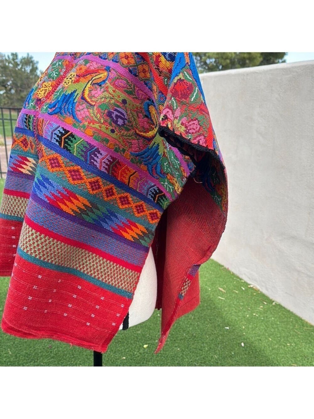 Vintage Guatemala Huipile Quetzal Birds Woven Textile Poncho - Picture 6 of 12
